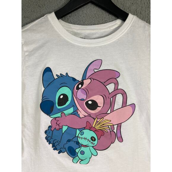 Disney Lilo & Stitch Angel Hugging Stitch Women's Graphic Tee Size M White - Picture 2 of 5
